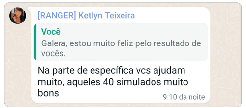 Aluna elogia os simulados e o conteúdo específico