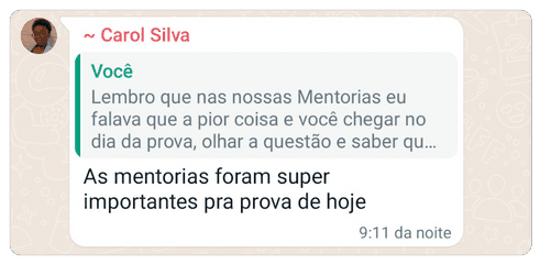 Aluna destaca a importância das mentorias para a prova