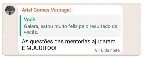 Aluno relata que as questões das mentorias ajudaram muito