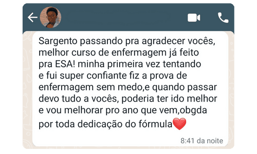 Aluna agradece pela preparação para a prova de Enfermagem